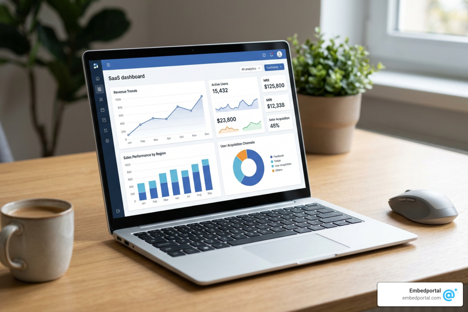 SaaS BI embedding dashboard on modern laptop screen